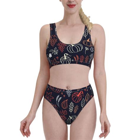 Lukts Women High Waisted Bikini Set Thanksgiving Seamless Pattern