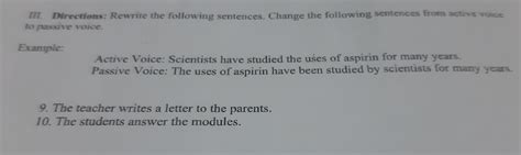 Iii Directions Rewrite The Following Sentences Change The Following