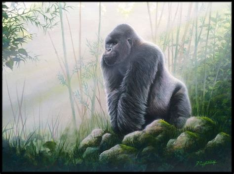 This Stunning Silverback In The Mist Painting By Artist David Cheney