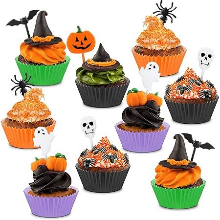 Amazon 164PCS Halloween Cupcake Toppers Wrappers Spider Web