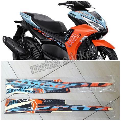 Jual Stiker Striping Motor Aerox 155 2024 Biru Oren Sticker Lis Body