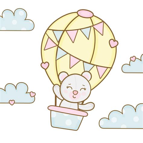 Premium Vector Cute Polar Bear Flying In The Hot Air Balloon