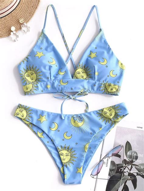 Star Sun Moon Lace Up Bikini Set Swimsuits Bikini Swimsuits Bikini Set