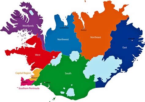 Mapa De Regiones Y Provincias De Islandia Orangesmile