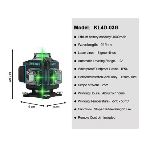 Laser krzyżowy Kezers 4D 16 linii 360° stojak 3m
