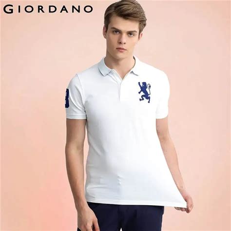 Giordano Men Polo Solid Stand Collar Short Sleeves Polos Lion Cotton