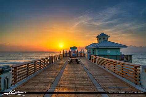 Juno Beach Pier Looking Down The Boardwalk Sunrise Hdr Photography By