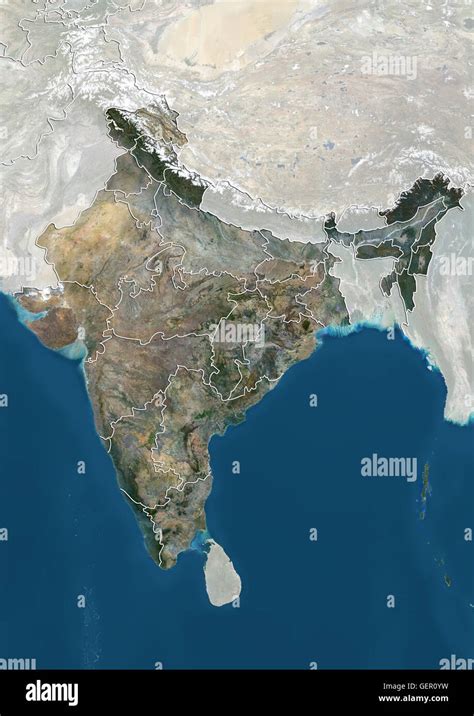 Satellite View India Administrative Boundaries Hi Res Stock Photography