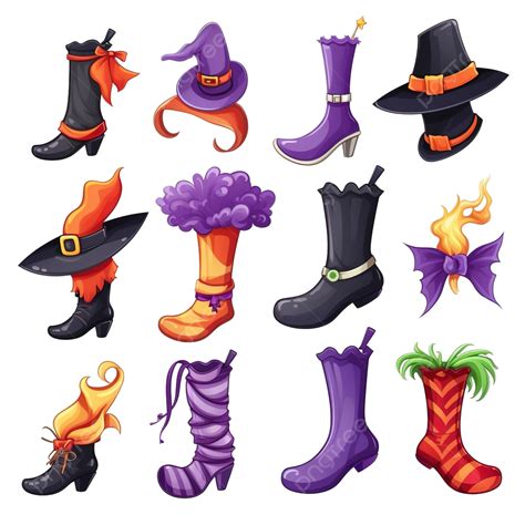 Cartoon Witch Stockings Legs And Hats Funny Halloween Party Elements Vector Illustrations Set