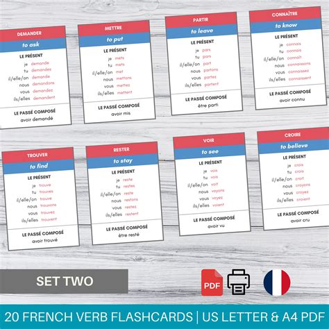 Printable Verbs in French Flash Cards for Home Schooling - Etsy