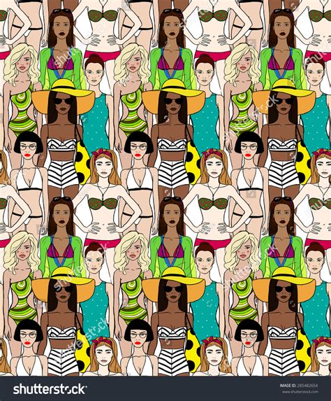 Girls Bikini Swimsuits Seamless Pattern Stock Vector Royalty Free Shutterstock