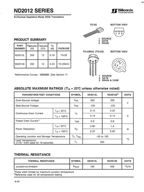 ND2012E Datasheet N Channel Depletion Mode MOS Transistors