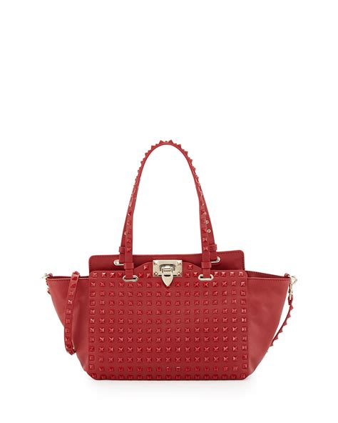 Valentino Rockstud Mini Leather Studded Tote Bag Red In Red Lyst