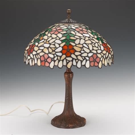 Chicago Mosaic Style Leaded Slag Glass Thistle Copper Base Lamp 1212