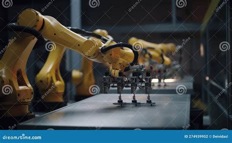 Advanced Robotic Arm Operating on a Manufacturing Assembly Line Stock ...