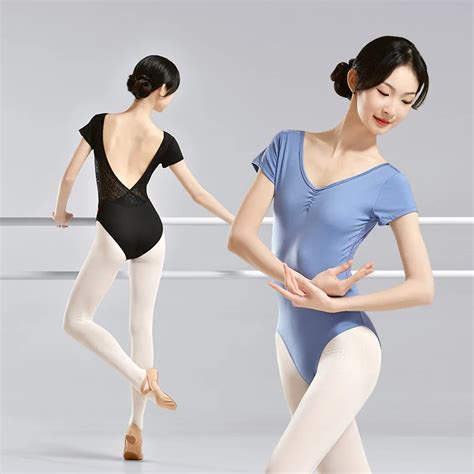 Ballet Leotards For Women Lace Splice Dance Wear Girl Adult Short Sleeve Bodysuit Backless Dance