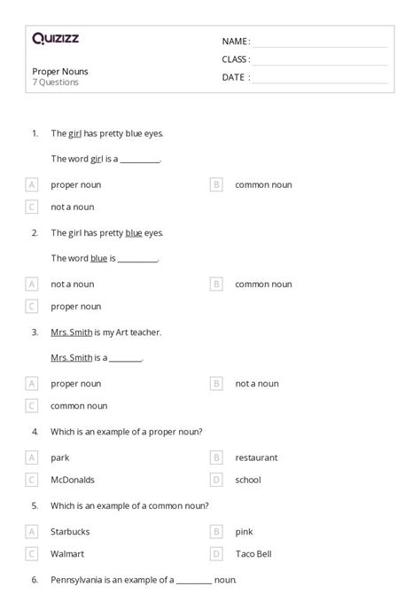 50 Proper Nouns Worksheets For 5th Class On Quizizz Free And Printable