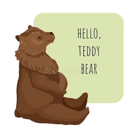 Cute Brown Bear Sitting Vector Cartoon Flat Illustration Card Design