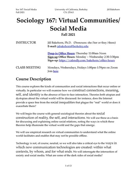 Soc Fall Syllabus Fall Cn Sociology Virtual