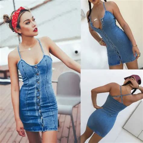 2018 New Sexy Women Blue Denim Dress Slim Jeans Dresses Vintage Bodycon