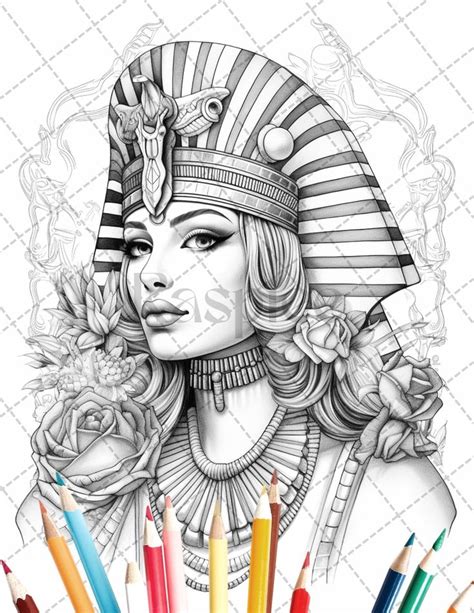 35 Ancient Egyptian Queens Coloring Book Printable For Adults Graysca