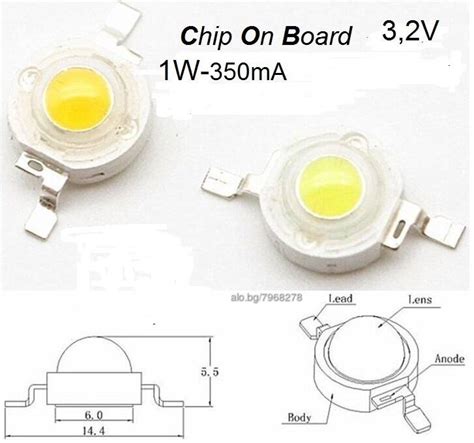 COB светодиод 1W ярко бял | Други | София Светодиод 3.2V 350 mA 1W “Cip ...