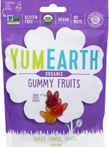 Yum Earth Organic Mixed Fruity Flavors Gummy Fruits 5 Oz Nutrition