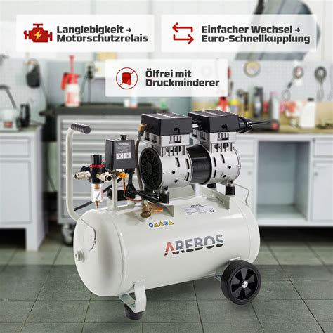 AREBOS 8bar Druckluft Kompressor ölfrei 24L 800W