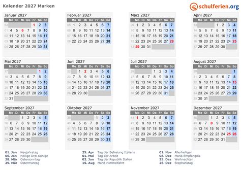 Kalender 2027 Marken