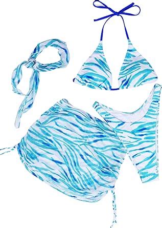 Amazon Blooming Jelly Womens String Thong Bikini Sets Tie Dye Three Piece Swimsuits