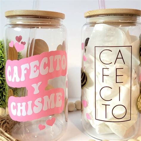 Cafecito Y Chisme Glass Tumbler With Bamboo Lid And Straw Etsy