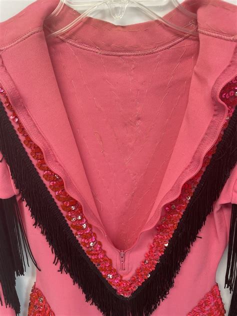 Vintage Majorette Pink Sequin Black Fringe Dance Cost Gem