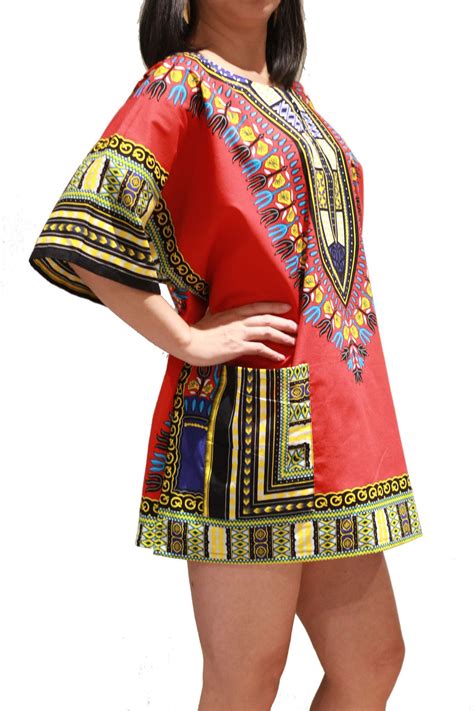 Traditional African Dashiki Shirt Dress Unisex For Men Or Women Red