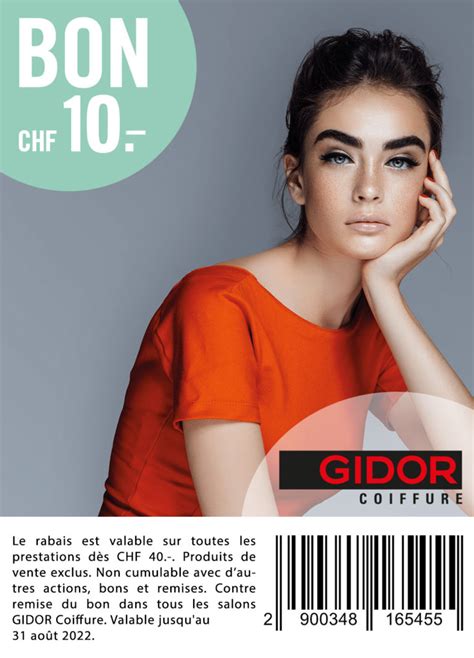 Gidor Bon de 10 CHF valable sur toutes les prestations dès 40 CHF