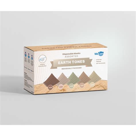 Disposable Face Masks 3 Ply Individually Wrapped 50ct Assorted Earth Tones