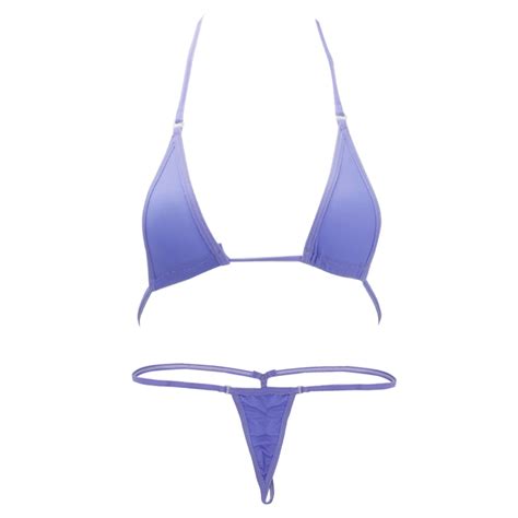 Tiaobug Womens Bikini Micro Swimsuit Halter Bra Tops With G String Thongs Beach Swimwear