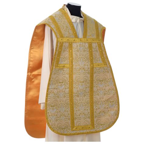 Roman Fiddleback Chasuble In Golden Brocade Fabric And Satin Online