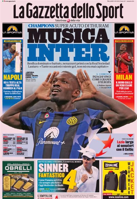 Le Prime Pagine Dei Giornali Sportivi Di Oggi Ottobre