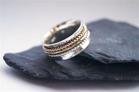 Fidget Ring Sterling Silver Gold Filled Three Band Spinner Etsy Uk