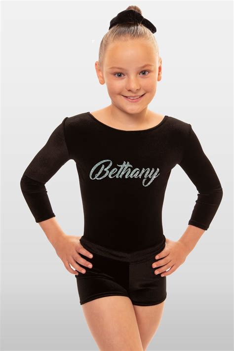 Personalised Black Velvet Long Sleeved Gymnastic Leotard And Gym Short Velocity Pro Sport