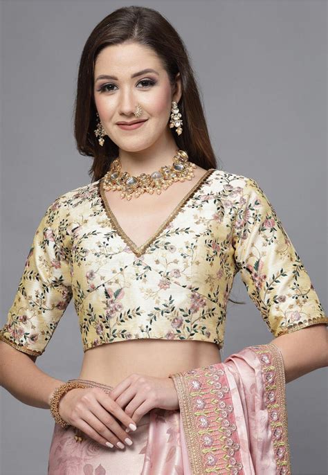 Buy Embroidered Art Silk Back Cut Out Blouse In Cream Online Uac194 Utsav Fashion