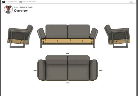 Industrial Couch Plans And Measurements 3d Model Etsy