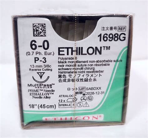 New Ethicon 1698g Ethilon 6 0 18 Polyamide 6 Black Monofilament Non