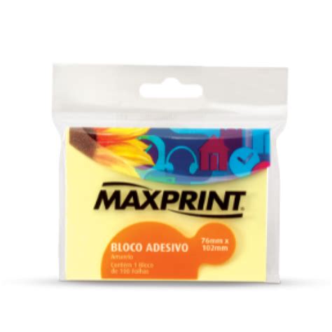 Bloco Adesivo X Mm C Fls Amarelo Maxprint Br