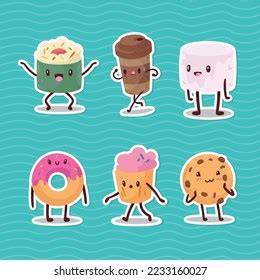 Six Kawaii Food Characters Icons Stock Vector (Royalty Free) 2233160027 | Shutterstock