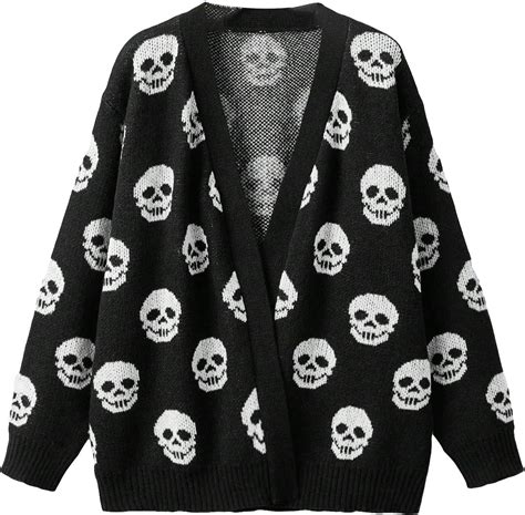 Wdirara Womens Plus Size Halloween Skeleton Skull Cardigans Drop