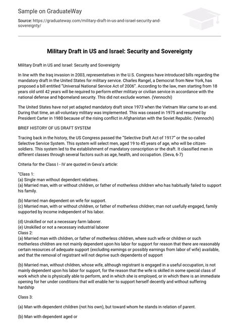 ⇉military Draft In Us And Israel Security And Sovereignty Essay Example Graduateway