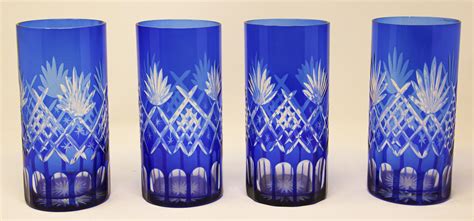 Set Of Four Cobalt Blue Cut Crystal Drinking Rock Glasses Tumbler At 1stdibs Blue Drinking