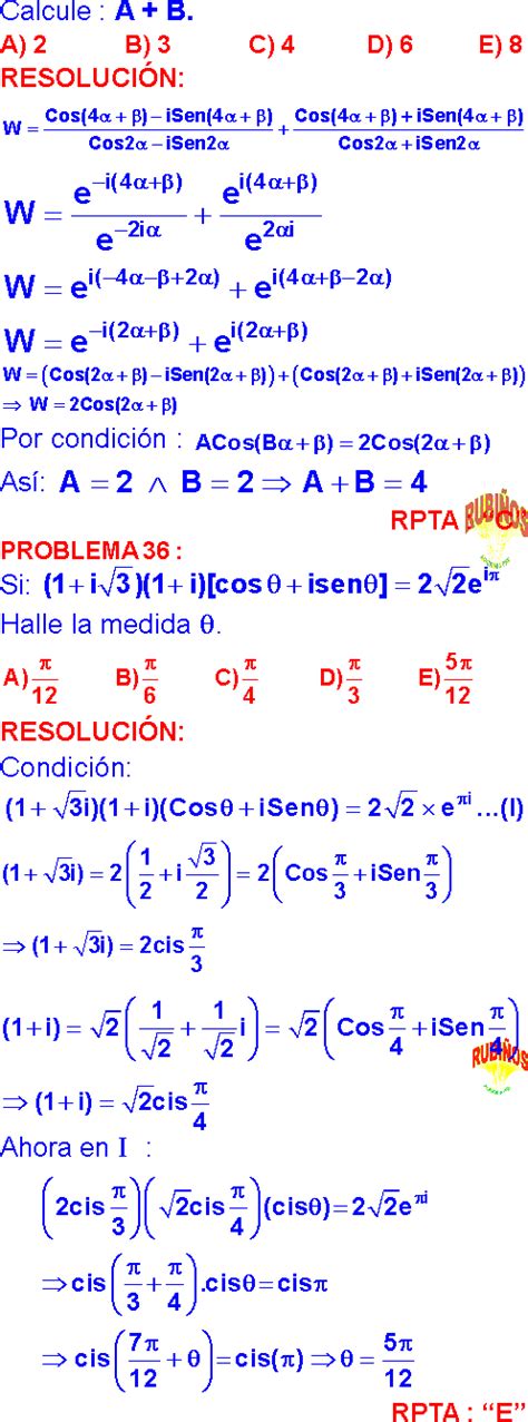 NUMEROS COMPLEJOS EN TRIGONOMETRIA PROBLEMAS RESUELTOS