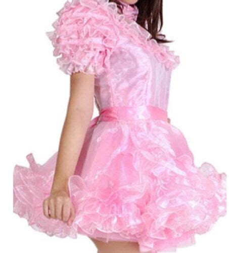 Girl Maid Sissy Lockable Pink Satin Dress Cosplay Costume Tailor Made